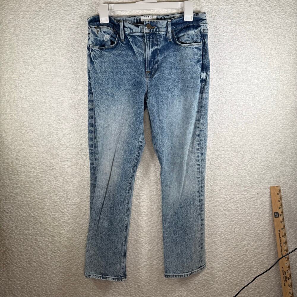 Frame Jeans Womens 29 Blue Acid Wash Lombard Le High Straight Crop Distressed